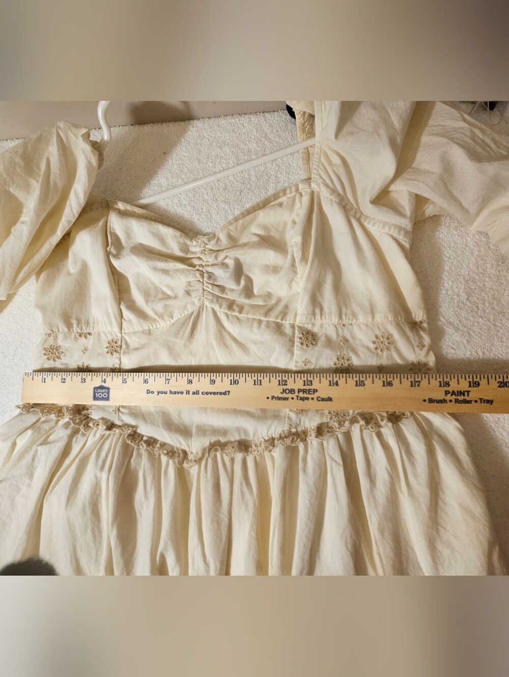 AE American Eagle Cottagecore Cream Sweetheart Ruched Embroidered Sz XL - Picture 9 of 11